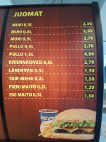 Eväspysäkki menu