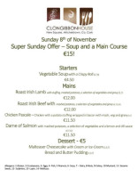 Clongibbon House Mitchelstown menu