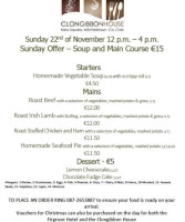 Clongibbon House Mitchelstown menu