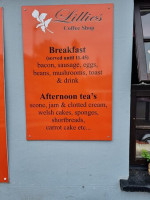 Lillies Coffee Shop menu